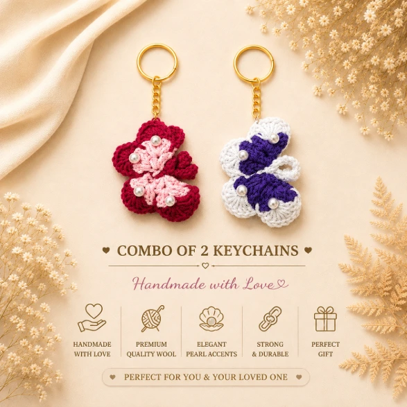 Butterfly Keychain pink and red, purple and white Featured.webp