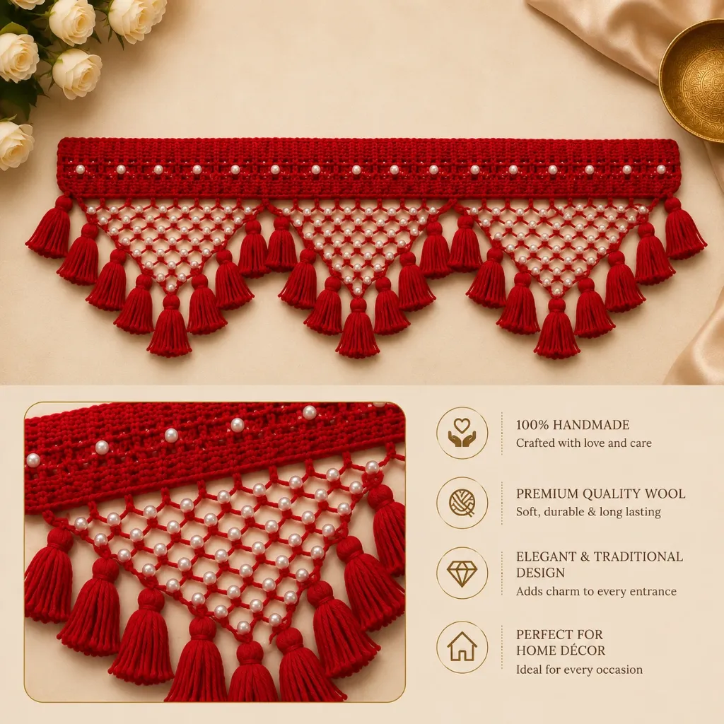 Karuvia Royale Pearl Tassel Wool Toran.webp