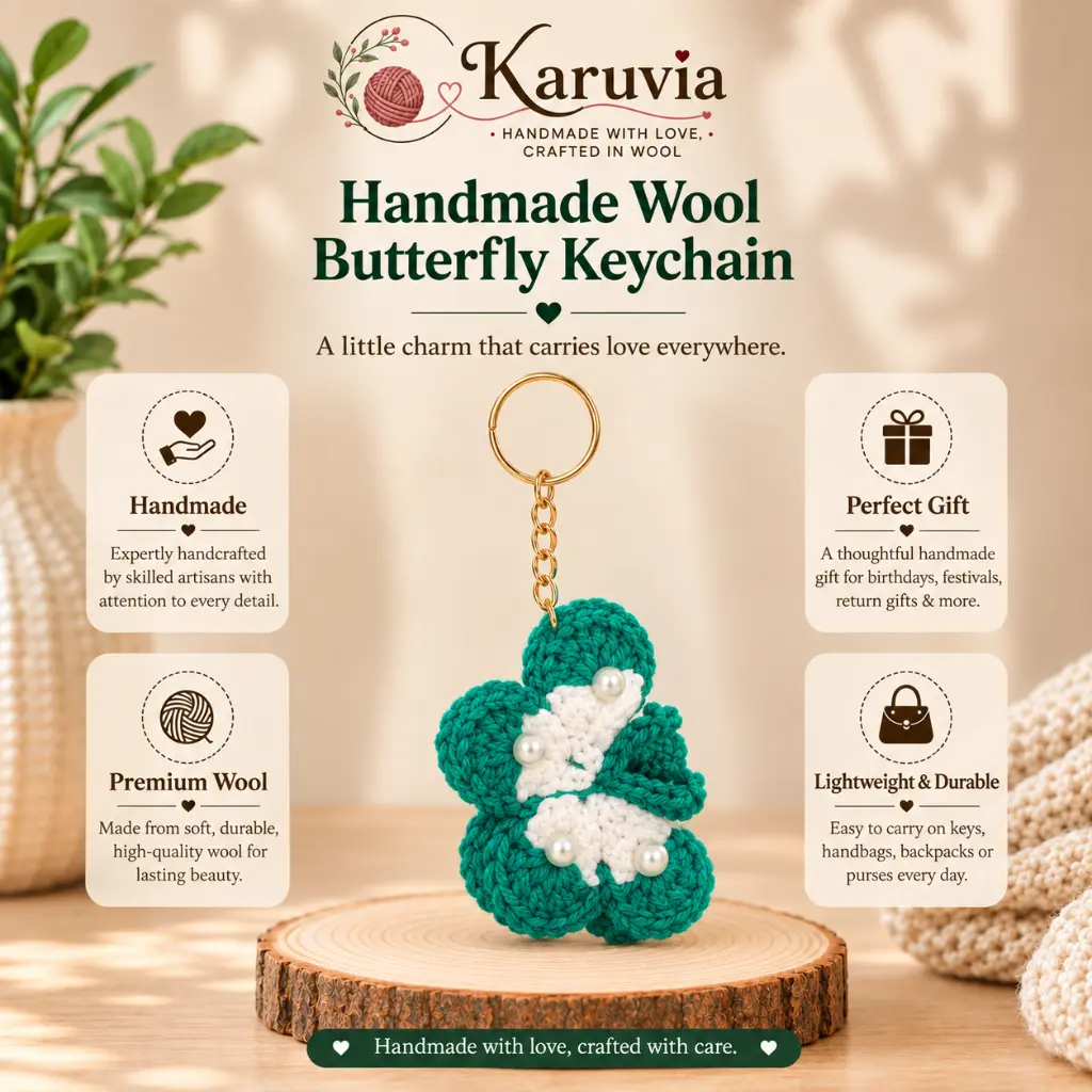 Karuvia Green Butterfly Keychain features.webp