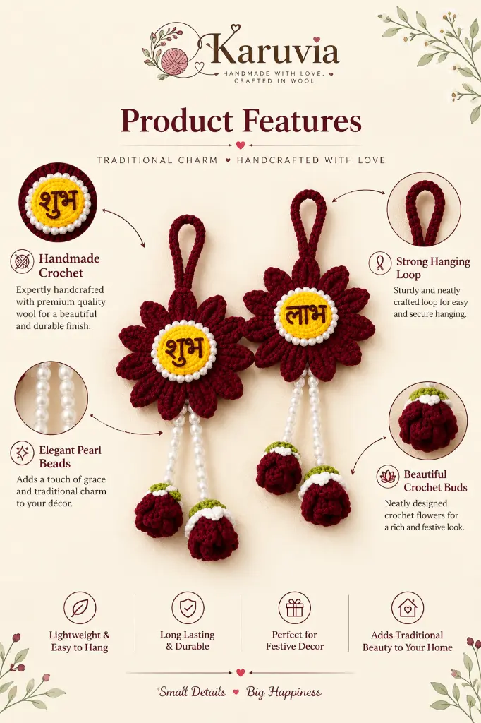 Shubh Labh Crochet Hanging – Maroon Features.webp