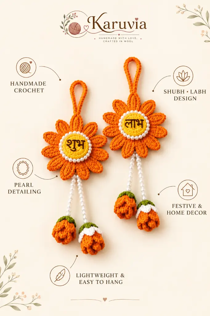 Shubh Labh Crochet Hanging – Orange Features.webp