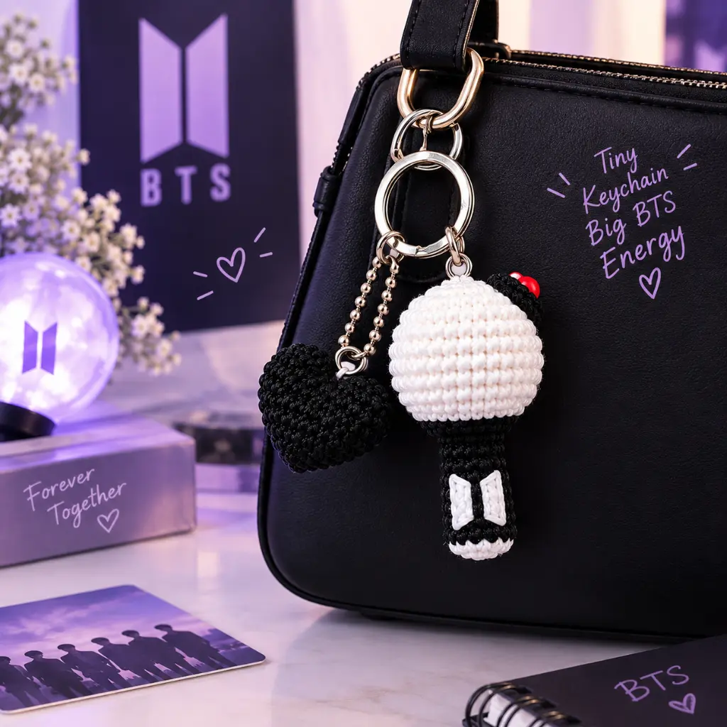 BTS-Inspired Crochet Lightstick & Heart Keychain Bag.webp