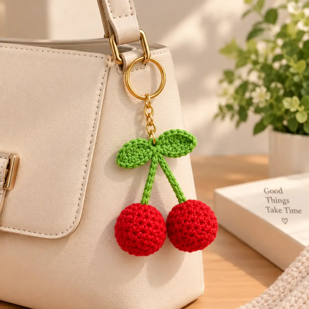 Karuvia Cherry Crochet Keychian Purse.webp