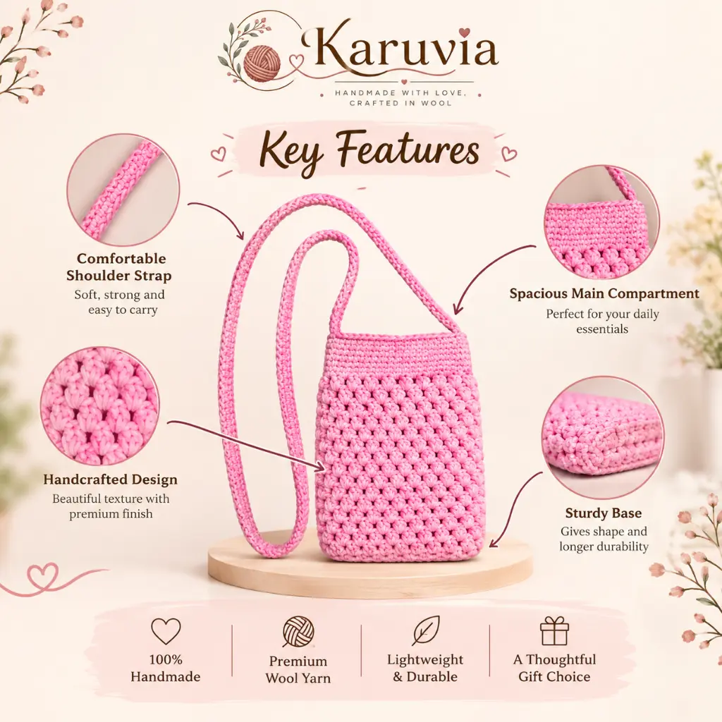 Karuvia Blush Bloom Crochet Sling Bag Features.webp