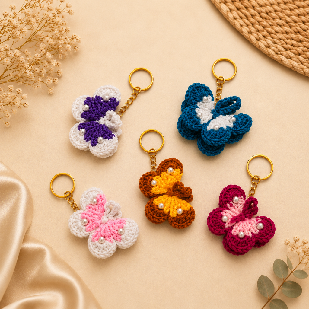 Karuvia Crochet Butterfly Keychain Set – Pack of 5