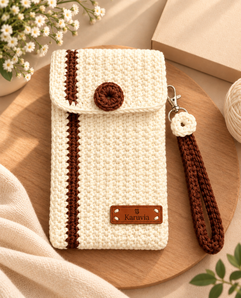 Karuvia Cocoa Crochet Phone Pouch