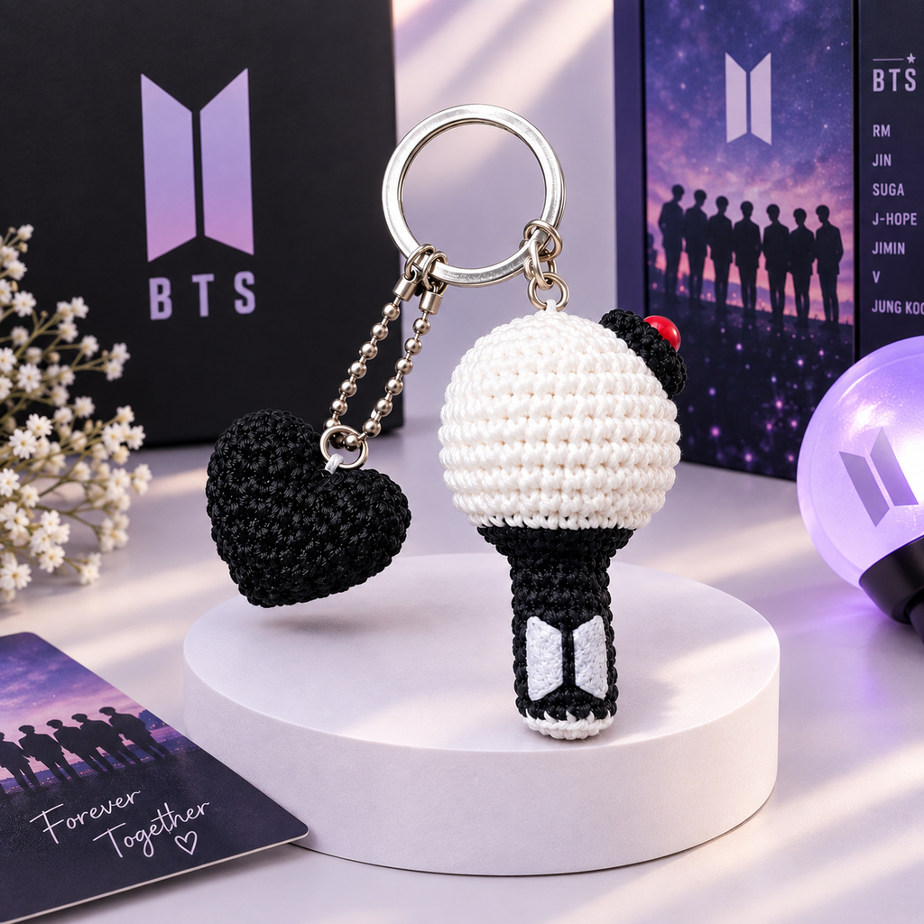 BTS Inspired Crochet Lightstick & Heart Keychain