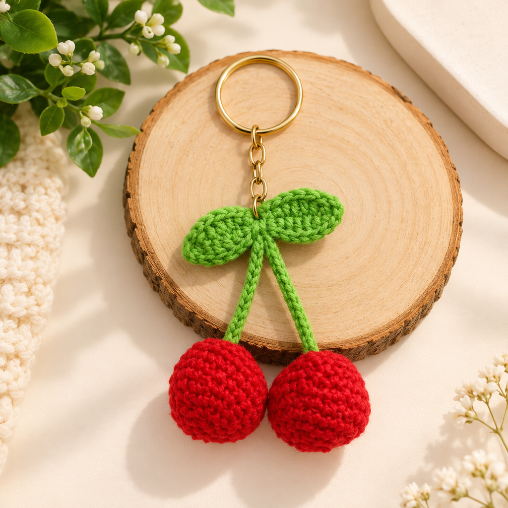 Karuvia Cherry Crochet Keychian