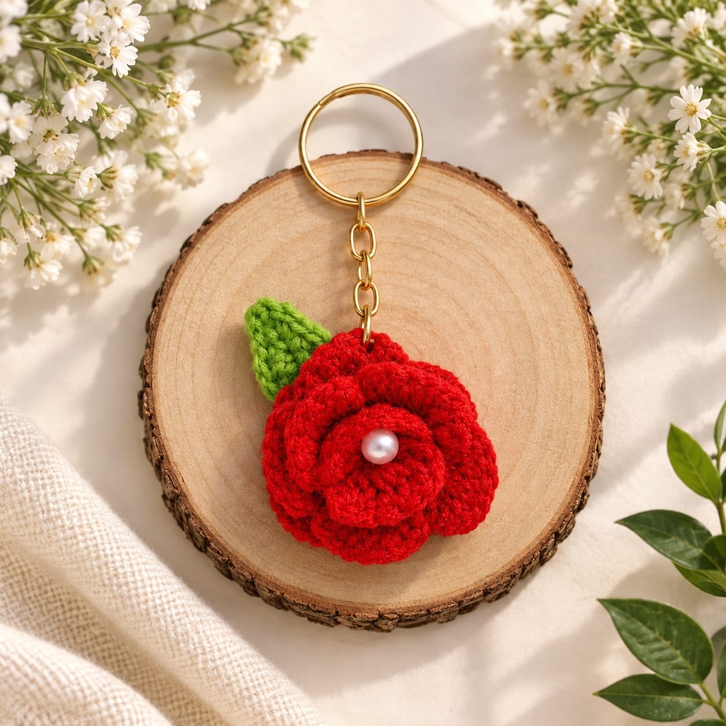 Karuvia Crochet Rose Bloom Keychain